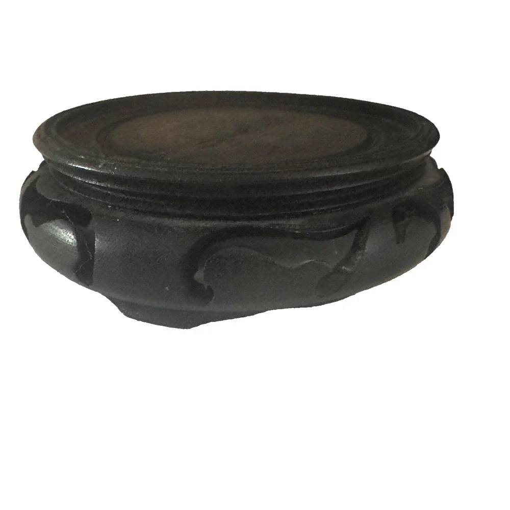 Vintage Chinese Carved Footed Black Hard Wood Display Stand Solid 4
